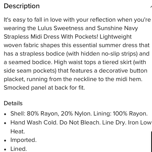 LULUS Women Small Sweetness Sunshine Navy Strapless Midi Fit Flare Pockets Dress - Picture 4 of 15